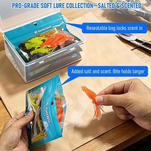 Bass Fishing Lures Kit, 173Pcs Soft Plastic Baits w/ 5 Styles in Kuwait
