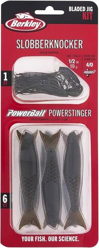 Berkley Slobberknocker and Power Stinger Kit, Green Pumpkin, 1/2 oz., Innovative Design Drives Consistent Vibration Through Entire Trailer, Jig and Swimbait for Bass Fishing, Fusion19 Hook in Kuwait
