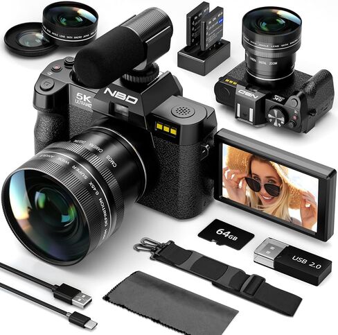 NBD 5K 64MP Digital Cameras for Photography with Dual-Lens WiFi in Kuwait