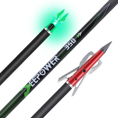 DEEPOWER 6 Pack 31-inch Carbon Arrows with Mechanical Broadheads and Lighted Nocks for Compound Bow and Recurve Bow in Kuwait