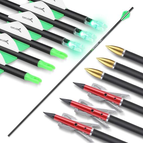 DEEPOWER 6 Pack 31-inch Carbon Arrows with Mechanical Broadheads and Lighted Nocks for Compound Bow and Recurve Bow in Kuwait