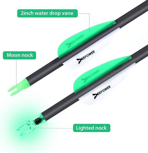 DEEPOWER 6 Pack 31-inch Carbon Arrows with Mechanical Broadheads and Lighted Nocks for Compound Bow and Recurve Bow in Kuwait