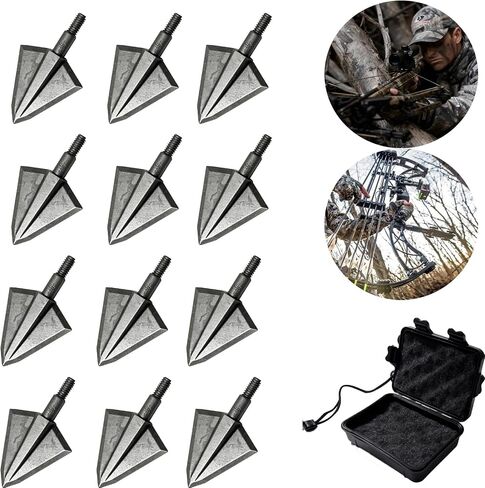 Hunting 150 Grain Broadheads with 2 Self-Sharpening Fixed Blades (Stay Sharper Longer) – Stainless Steel Arrowheads for Crossbow, Compound Bow & Recurve Bow (12pcs) in Saudi Arabia