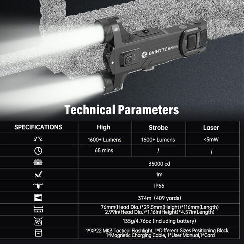 Brinyte XP22 MK3 Dual-Head Tactical Flashlight, with Green Laser, Black in Kuwait