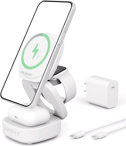 SUPERV 4 in 1 Wireless Charging Station: 5000mAh Removable Power Bank Foldable Charging Stand - Portable Magnetic Battery Pack for iPhone 17/16/15/14/13/12 Series and Apple Watch/AirPods (Black) in Kuwait