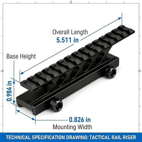 360 Tactical 1 inch High Profile Short Riser Mount Matte Black Picatinny 13 Slot for Scopes and Optics Lockdown Series Lightweight Riser Mount | High Profile 5.5 inch L / 13 Slot (High Profile Rail 2) in Kuwait