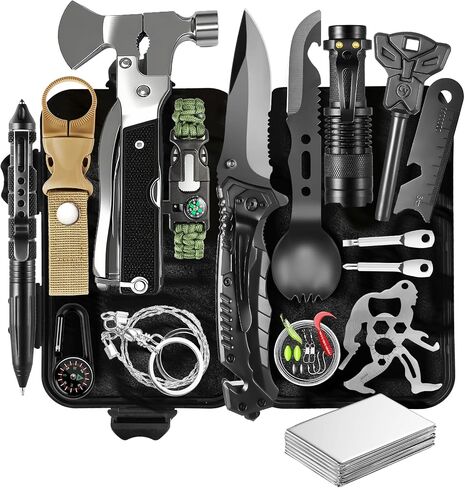 27-in-1 Survival Gear Kit, Camping Tools for Hiking, Fishing & Emergencies in Kuwait
