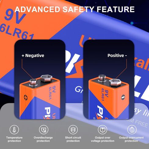 PKCELL 5-Count 9V Batteries, Ultra Alkaline 9 Volt Battery for Smoke Alarms in Kuwait