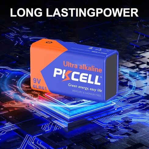 PKCELL 5-Count 9V Batteries, Ultra Alkaline 9 Volt Battery for Smoke Alarms in Kuwait