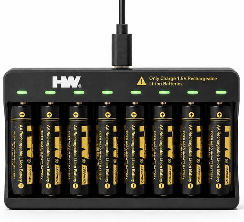 HW Rechargeable AA Batteries with AA/AAA Charger, 1.5V, 8-Pack 3500mWh in Kuwait