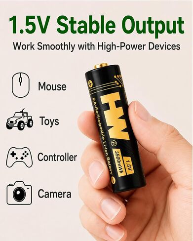 HW Rechargeable AA Batteries with AA/AAA Charger, 1.5V, 8-Pack 3500mWh in Kuwait
