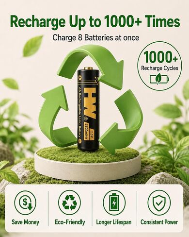 HW Rechargeable AA Batteries with AA/AAA Charger, 1.5V, 8-Pack 3500mWh in Kuwait