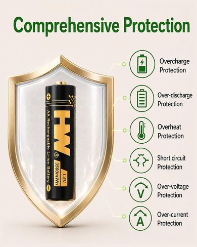 HW Rechargeable AA Batteries with AA/AAA Charger, 1.5V, 8-Pack 3500mWh in Kuwait
