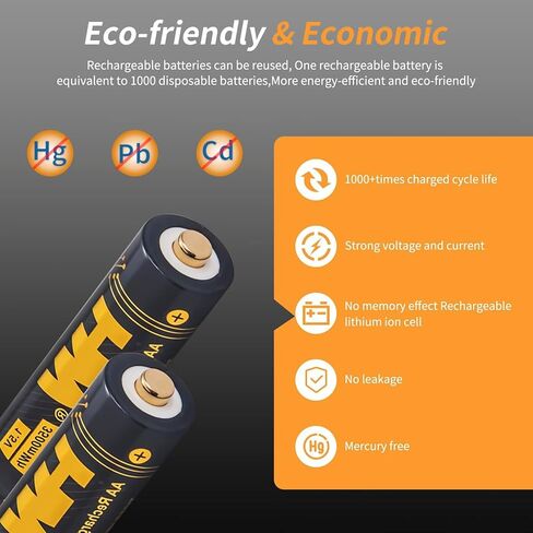 HW Rechargeable AA Batteries with AA/AAA Charger, 1.5V, 8-Pack 3500mWh in Kuwait