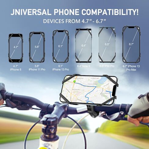 Bike Phone Mount, 360° Rotatable Bike Phone Holder for Motorcycle, Super Stable Bicycle Handlebar Phone Mount for Any Smartphones Between 4.7" and 6.7" - 3 Size Diameters Rubber Ring Included in Kuwait