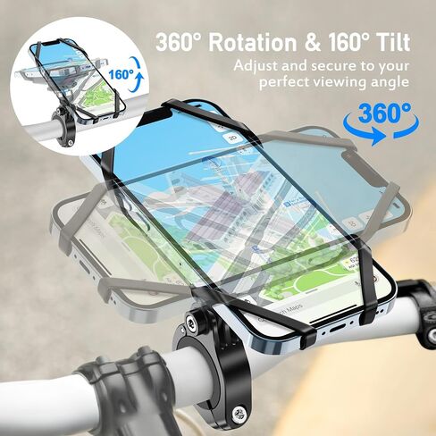 Bike Phone Mount, 360° Rotatable Bike Phone Holder for Motorcycle, Super Stable Bicycle Handlebar Phone Mount for Any Smartphones Between 4.7" and 6.7" - 3 Size Diameters Rubber Ring Included in Kuwait