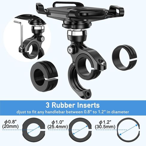 Bike Phone Mount, 360° Rotatable Bike Phone Holder for Motorcycle, Super Stable Bicycle Handlebar Phone Mount for Any Smartphones Between 4.7" and 6.7" - 3 Size Diameters Rubber Ring Included in Kuwait