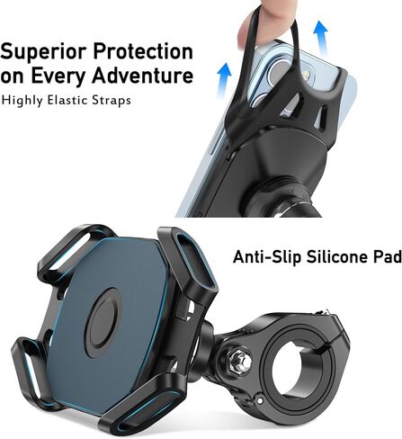 Bike Phone Mount, 360° Rotatable Bike Phone Holder for Motorcycle, Super Stable Bicycle Handlebar Phone Mount for Any Smartphones Between 4.7" and 6.7" - 3 Size Diameters Rubber Ring Included in Kuwait