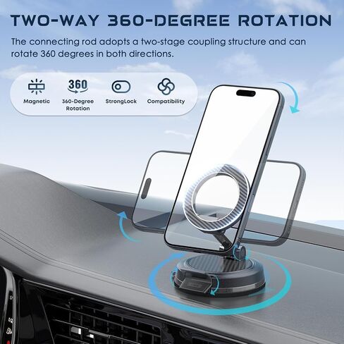 Strong Magnetic Phone Holder for Car & Desk, Compatible with MagSafe, Secure Lock, Universal 360° Rota-Table Car Phone Mount for Dashboard, Glass, Table, Carbon Fiber in Kuwait