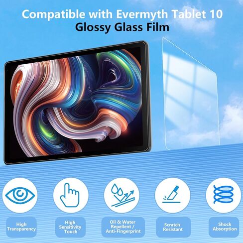 3 Pack Screen Protector Compatible with Evermyth Tablet 10 Inch, Tempered Glass 9H Hardness HD Clear Anti-Scratch in Kuwait