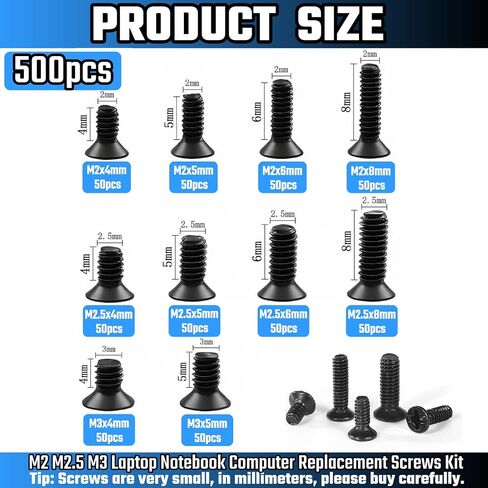 500pcs Laptop Computer Screw Kit,M2 M2.5 M3 PC Flat Head Phillips Screw Replacement Part Electronic Repair Accessories,10 Sizes Laptop Notebook Computer Replacement Screws for Many Types of Computers in Kuwait