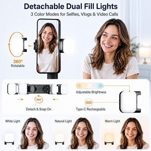 71" Auto Face Tracking Phone Tripod with Dual Lights and Dual Wireless Mics in Kuwait