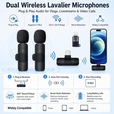 71" Auto Face Tracking Phone Tripod with Dual Lights and Dual Wireless Mics in Kuwait