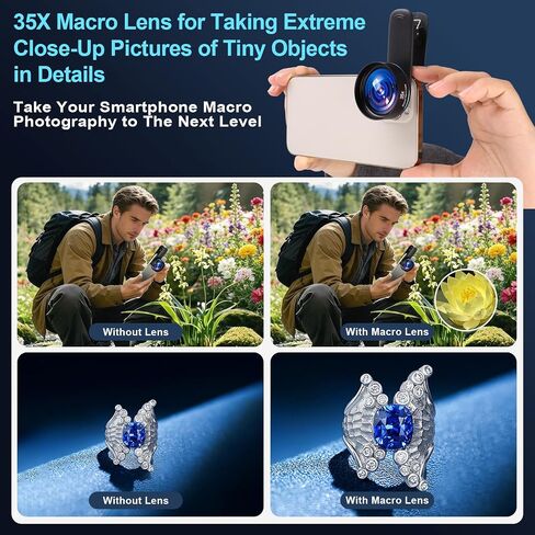 35X Professional Upgraded Macro Lens for Smartphones,with Universal Clip，Long Shooting Distance of 45-95mm, Macro Photography of Flowers,Insect and Jewelry,Compatible with iPhone and Android Phones in Kuwait