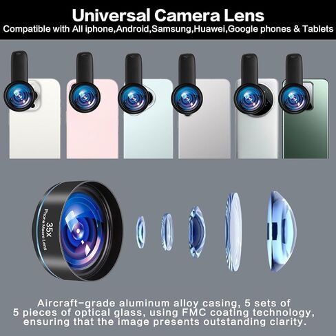 35X Professional Upgraded Macro Lens for Smartphones,with Universal Clip，Long Shooting Distance of 45-95mm, Macro Photography of Flowers,Insect and Jewelry,Compatible with iPhone and Android Phones in Kuwait