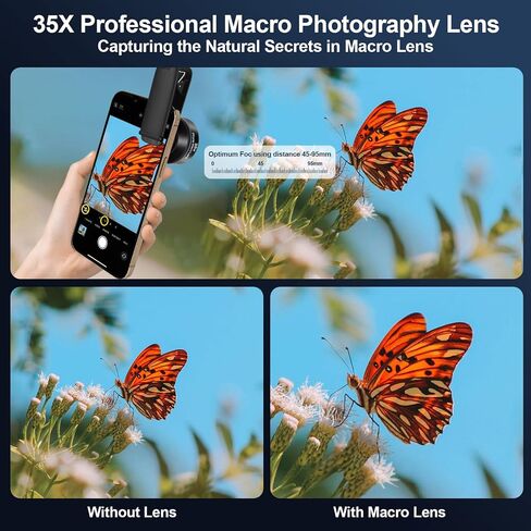35X Professional Upgraded Macro Lens for Smartphones,with Universal Clip，Long Shooting Distance of 45-95mm, Macro Photography of Flowers,Insect and Jewelry,Compatible with iPhone and Android Phones in Kuwait