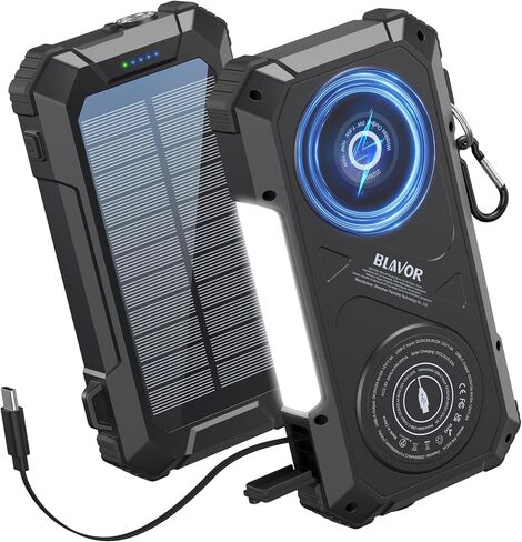 BLAVOR Solar Power Bank Built-in Retractable Cable 20000mAh in Kuwait