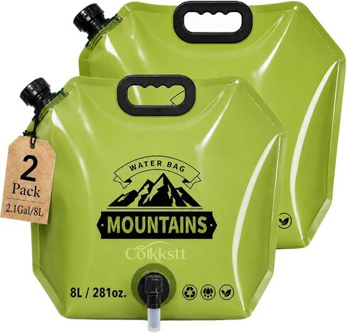 Collapsible Water Container - 8L/2 Gallon Water Jug for Camping, Leakproof Foldable Water Storage Bag, Portable Water Bladder Storage Container with Spout, Emergency Water Tank for Hiking (10, Green) in Kuwait