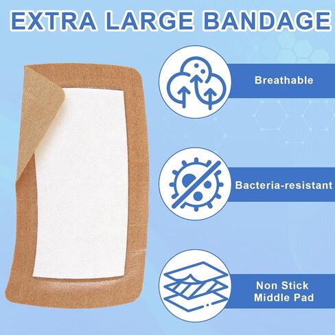 30 Pcs Extra Large Bandaids 5 X 3, Flexible Long Bandaids, Sterile Fabric Bandage, Large Bandages for Wounds, Large Adhesive Bandages with Non Stick Pad in Kuwait