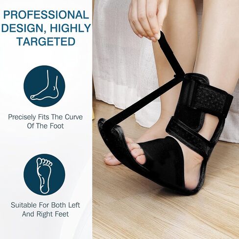 KTSAY Upgrade Plantar Fasciitis Night Splint & Relief Brace with Adjustable Straps - Support for Achilles Tendonitis, Heel Spur Pain, Day & Night Use (1, Black) in Kuwait