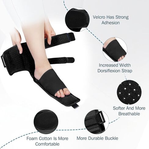 KTSAY Upgrade Plantar Fasciitis Night Splint & Relief Brace with Adjustable Straps - Support for Achilles Tendonitis, Heel Spur Pain, Day & Night Use (1, Black) in Kuwait
