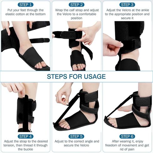 KTSAY Upgrade Plantar Fasciitis Night Splint & Relief Brace with Adjustable Straps - Support for Achilles Tendonitis, Heel Spur Pain, Day & Night Use (1, Black) in Kuwait