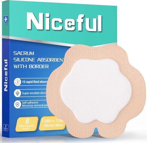 Niceful Sacral Silicone Foam Dressing 7.1"x8" 5 PCS Bandages for Bed Sore in Kuwait
