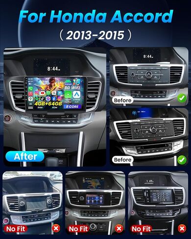 [8Core 4G+64G] Car Radio for Honda Accord 9th EX-L 2013 2014 2015: 10.1" 1280 * 800 Touchscreen Stereo with Wireless CarPlay Android Auto 5G WiFi GPS Bluetooth FM AM RDS SWC Backup Camera in Kuwait