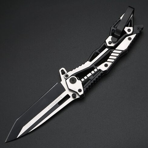 Gifts for Men Pocket Knife, Folding Knives with Pocket Clip 3.35 inches Blade Length Stainless Steel Blade with Mechanical Steel Handle,Mechanical Folding Design for Outdoor,Camping black in Kuwait