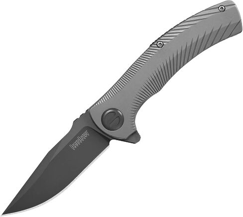 Kershaw Seguin Pocketknife; SpeedSafe Assisted Open, 3.1 Inch Stainless Steel PVD Coated Blade; Bead-Blasted Stainless Steel Handle, EDC, Deep-Carry Pocketclip, Frame Lock, (3490),Black in Kuwait