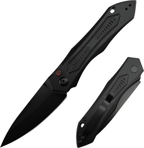 8.3'' Easy Opening Pocket Knife，Button Lock Folding Knives，3.54" D2 Black Blade，Aluminum Alloy Handles and Reversible Pocketclip,Camping EDC Tool for Men's Gifts in Kuwait