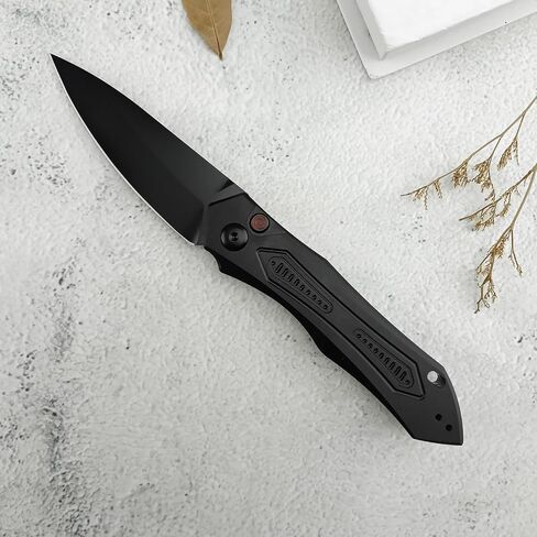 8.3'' Easy Opening Pocket Knife，Button Lock Folding Knives，3.54" D2 Black Blade，Aluminum Alloy Handles and Reversible Pocketclip,Camping EDC Tool for Men's Gifts in Kuwait