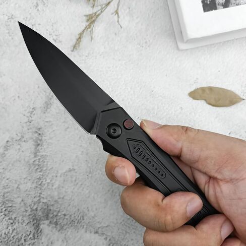 8.3'' Easy Opening Pocket Knife，Button Lock Folding Knives，3.54" D2 Black Blade，Aluminum Alloy Handles and Reversible Pocketclip,Camping EDC Tool for Men's Gifts in Kuwait