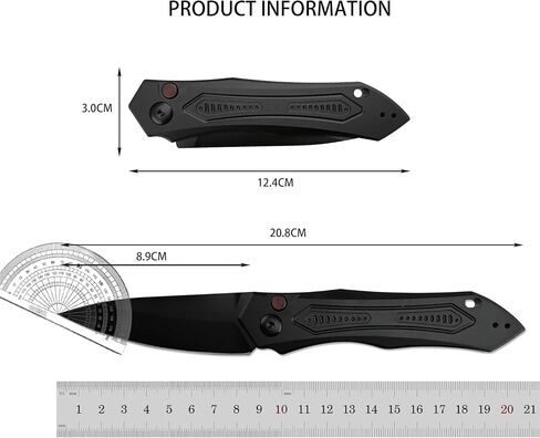 8.3'' Easy Opening Pocket Knife，Button Lock Folding Knives，3.54" D2 Black Blade，Aluminum Alloy Handles and Reversible Pocketclip,Camping EDC Tool for Men's Gifts in Kuwait