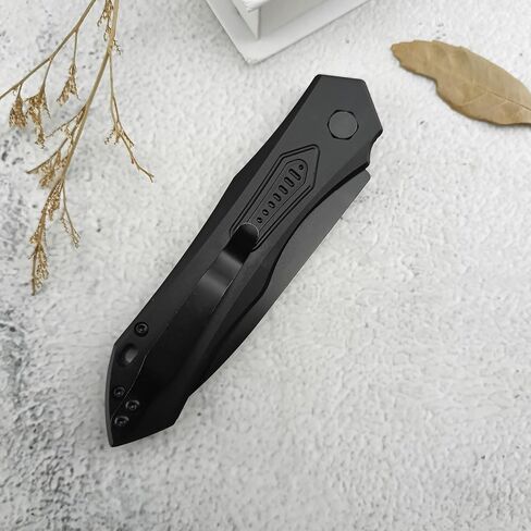 8.3'' Easy Opening Pocket Knife，Button Lock Folding Knives，3.54" D2 Black Blade，Aluminum Alloy Handles and Reversible Pocketclip,Camping EDC Tool for Men's Gifts in Kuwait