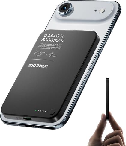 MOMAX Magnetic Wireless Power Bank 5000mAh, Ultra-Slim 0.3" MagSafe-Compatible Portable Charger, 20W USB-C PD Fast Charging, for iPhone 17/16/15/14/13/12 Series, Samsung Galaxy & Google Pixel in Kuwait