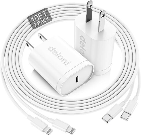 for iPhone Charger Fast Charging 10 FT, Long USB C to Lighting Cable 10 Foot with 20W USB C Rapid Phone Charger Block, Compatible with iPhone 14 Pro/13Pro Max/12/11Pro/Mini, 2 Pack-White in Kuwait