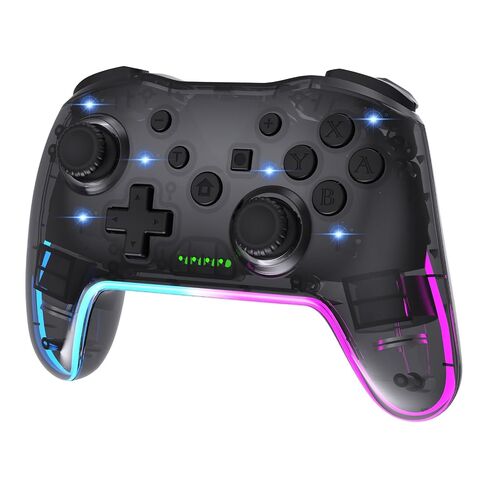 وحدة تحكم ألعاب RGB لاسلكية شفافة لجهاز نينتندو سويتش، لوحة ألعاب خالية من التأخر 3 مستويات توربو، 3 سرعات اهتزاز مزدوج، حركة جيروسكوبية 6 محاور، هزاز 360 درجة، استيقظ، 600 مللي أمبير، 7 إضاءة ذاتية الصنع (شفاف) in Kuwait