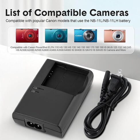 CB-2LF CB-2LD Quick Battery Charger Compatible with Canon NB-11L NB-11LH Battery for PowerShot ELPH 110 130 HS 135 140 150 160 170 180 190 is 320 340 350 360 HS A2300 A2400 is Camera Power in Kuwait