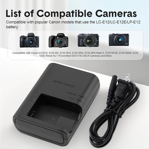 LC-E12 LP-E12 LC-E12E Battery Charger Compatible with Canon EOS M M2 M10 M50 M50 Mark II M100 M200 100D Rebel SL1 PowerShot SX70 HS Camera Battery in Kuwait